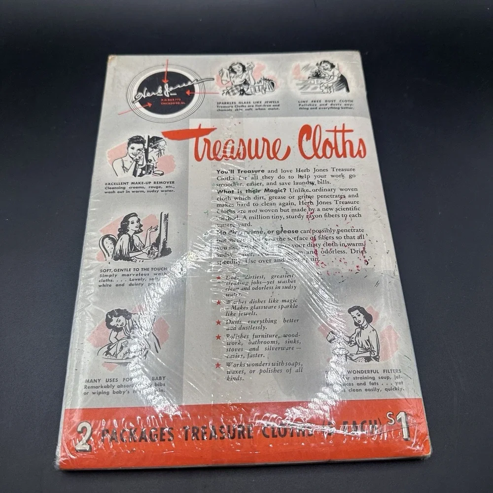 Vintage Old Stock Herb Jones Treasure‎ Cloths Non-Woven Cleaning 5 Pack New NIP